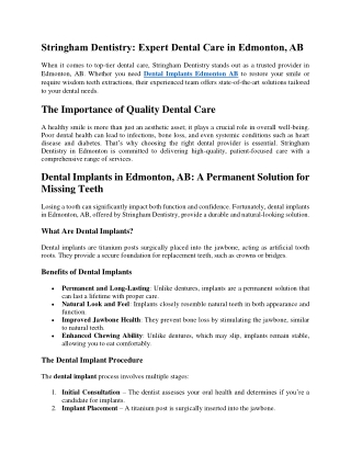 Stringham Dentistry Expert Dental Care in Edmonton, AB