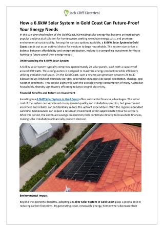 How a 6.6kW Solar System in Gold Coast Can Future-Proof Your Energy Needs