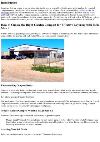 How to Choose the Right Garden Compost for Effective Layering with Bulk Mulch