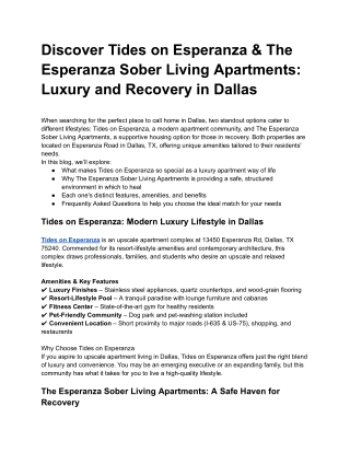 Discover Tides on Esperanza & The Esperanza Sober Living Apartments_ Luxury and Recovery in Dallas