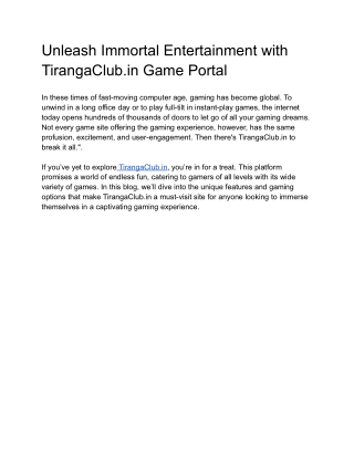Unleash Immortal Entertainment with TirangaClub