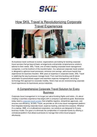 How SKIL Travel is Revolutionizing Corporate Travel Experiences