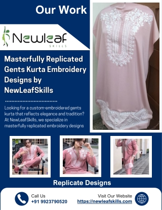 Masterfully Replicated Gents Kurta Embroidery Designs by NewLeafSkills