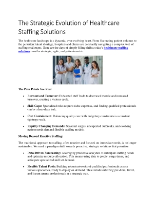 the strategic evolution of healthcare staffing