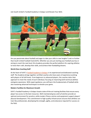 Join South United’s Football Academy in Solapur and Elevate Your Skills