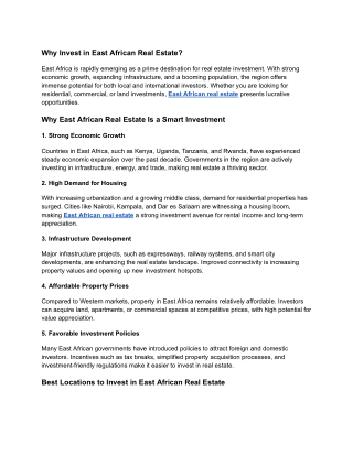 Why East African Real Estate Is a Smart Investment?