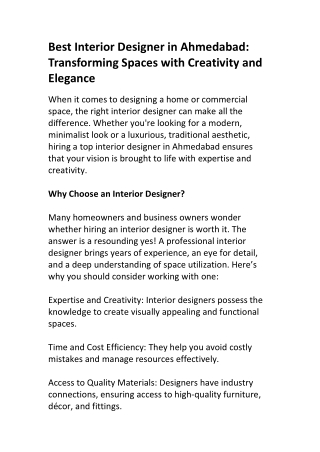 Interior Designer in Ahmedabad | Luxury & Budget-Friendly Solutions