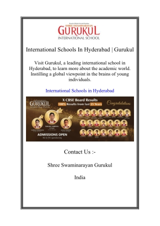 International Schools In Hyderabad | Gurukul