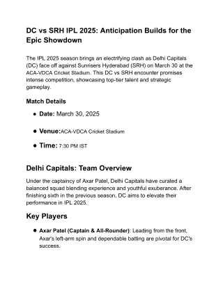 IPL 2025 Excitement: DC vs SRH – Predictions, Players & More!