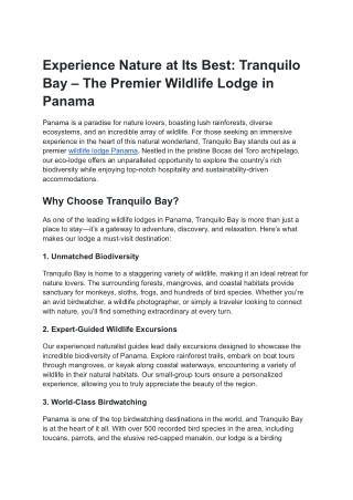 Experience Nature at Its Best: Tranquilo Bay