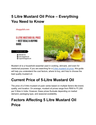5 Litre Mustard Oil Price – Everything You Need to Know