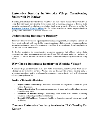 Restorative Dentistry in Westlake Village Transforming Smiles with Dr. Kacker