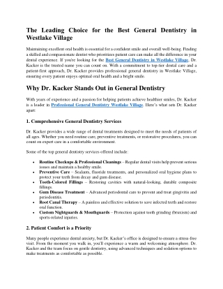 The Leading Choice for the Best General Dentistry in Westlake Village