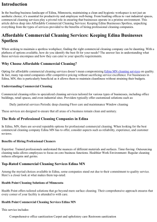 Affordable Commercial Cleaning Services: Keeping Edina Businesses Spotless