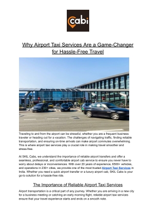 Why Airport Taxi Services Are a Game-Changer for Hassle-Free Travel