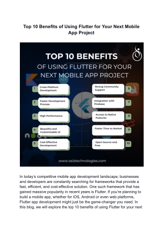 Top 10 Benefits of Using Flutter for Your Next Mobile App Project