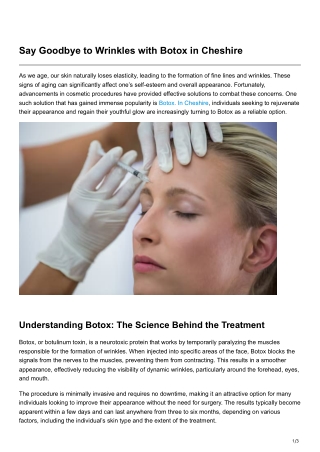 Say Goodbye to Wrinkles with Botox in Cheshire