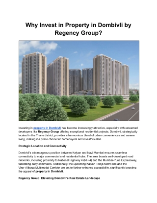 why invest in property in dombivli by regency
