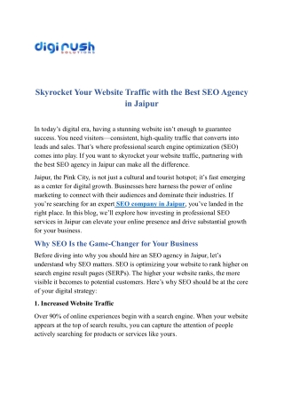 Skyrocket Your Website Traffic with the Best SEO Agency in Jaipur