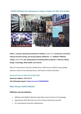 iLEAD Institute Best Managment College in Kolkata for BBA, BCA & MBA