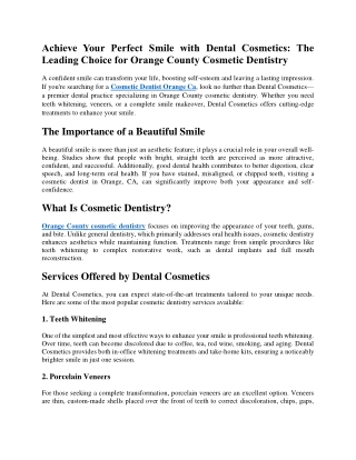 Achieve Your Perfect Smile with Dental Cosmetics The Leading Choice for Orange County Cosmetic Dentistry