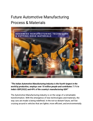 Future Automotive Manufacturing Process & Materials