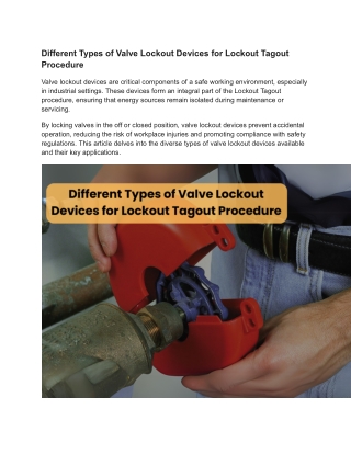 Different Types of Valve Lockout Devices for Lockout Tagout Procedure