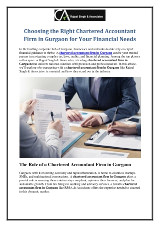 Choosing the Right Chartered Accountant Firm in Gurgaon for Your Financial Needs
