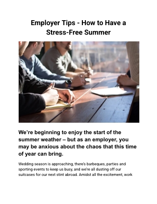 Employer Tips - How to Have a Stress-Free Summer