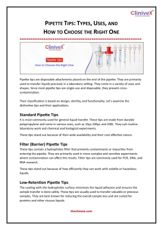 Pipette Tips - Types, Uses, and How to Choose the Right One
