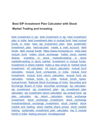 Best SIP Investment Plan Calculator with Stock Market Trading and Investing
