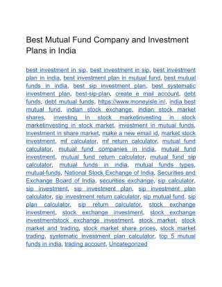 Best Mutual Fund Company and Investment Plans in India