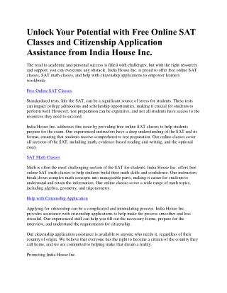 Free Online SAT Classes, Citizenship Application Assistance