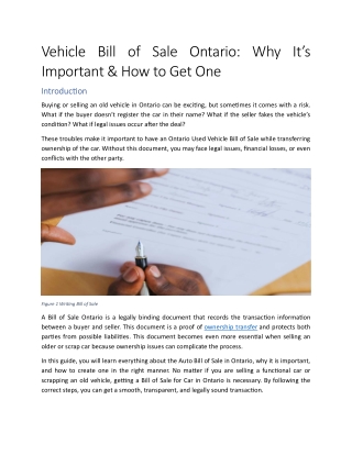 Vehicle Bill of Sale Ontario: Why It’s Important & How to Get One