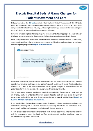 Electric Hospital Beds - A Game Changer for Patient Movement And Care