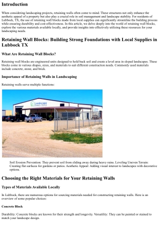 Retaining Wall Blocks: Building Strong Foundations with Local Supplies in Lubboc