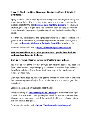 How to Find the Best Deals on Business Class Flights to Brisbane