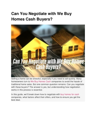 Can You Negotiate with We Buy Homes Cash Buyers