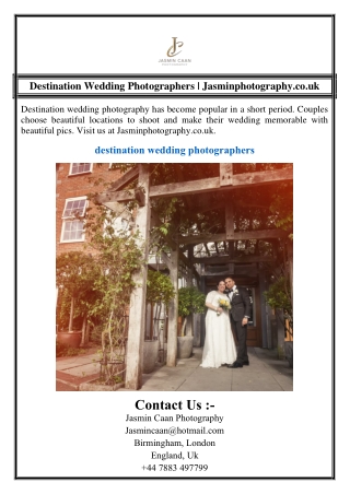 Destination Wedding Photographers | Jasminphotography.co.uk