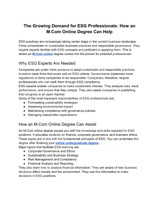 PU Online- The Growing Demand for ESG Professionals_ How an M.Com Online Degree Can Help