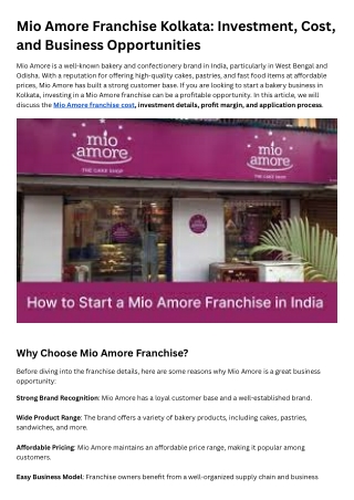 mio amore franchise kolkata investment cost