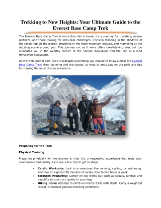 Trekking to New Heights: Your Ultimate Guide to the Everest Base Camp Trek