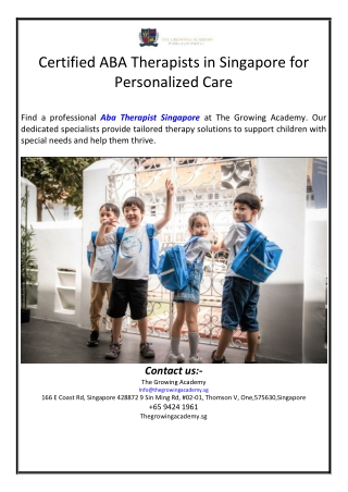 Certified ABA Therapists in Singapore for Personalized Care