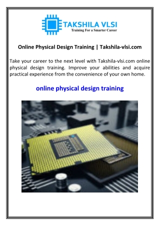 Online Physical Design Training Takshila-vlsi.com