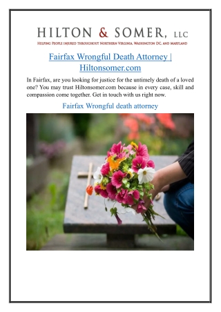 Fairfax Wrongful Death Attorney Hiltonsomer.com