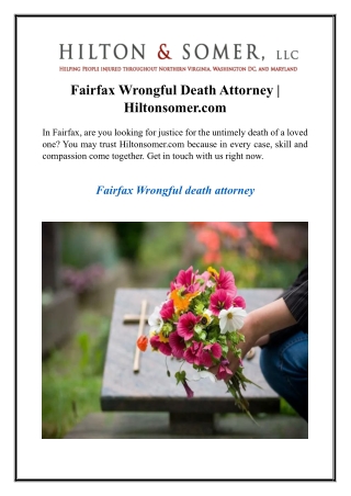 Fairfax Wrongful Death Attorney Hiltonsomer.com