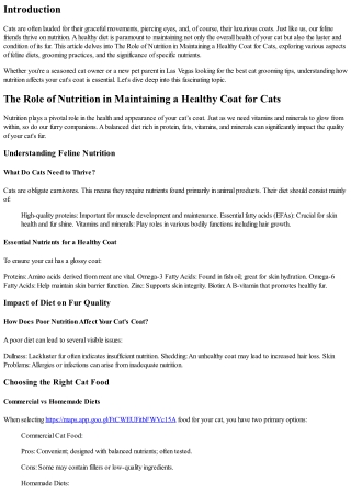 The Role of Nutrition in Maintaining a Healthy Coat for Cats