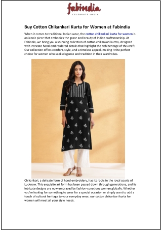 Buy Cotton Chikankari Kurta for Women at Fabindia