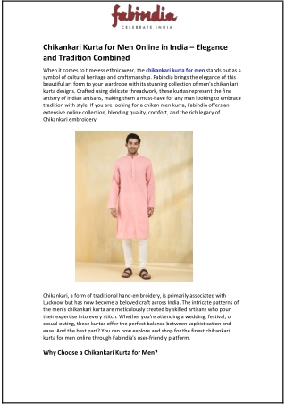 Chikankari Kurta for Men Online in India – Elegance and Tradition Combined