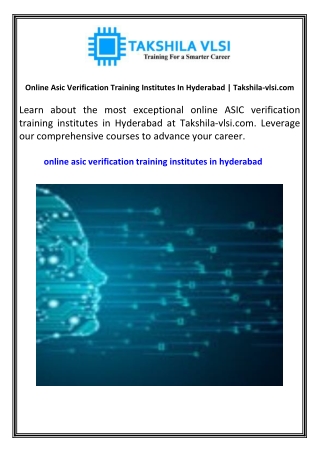 Online Asic Verification Training Institutes In Hyderabad Takshila-vlsi.com